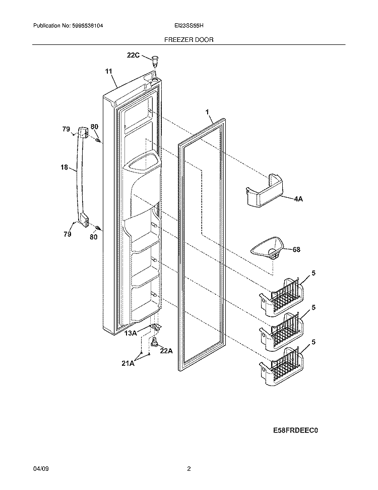FREEZER DOOR Diagram and Parts List for EI23SS55HW1  Electrolux Refrigerator