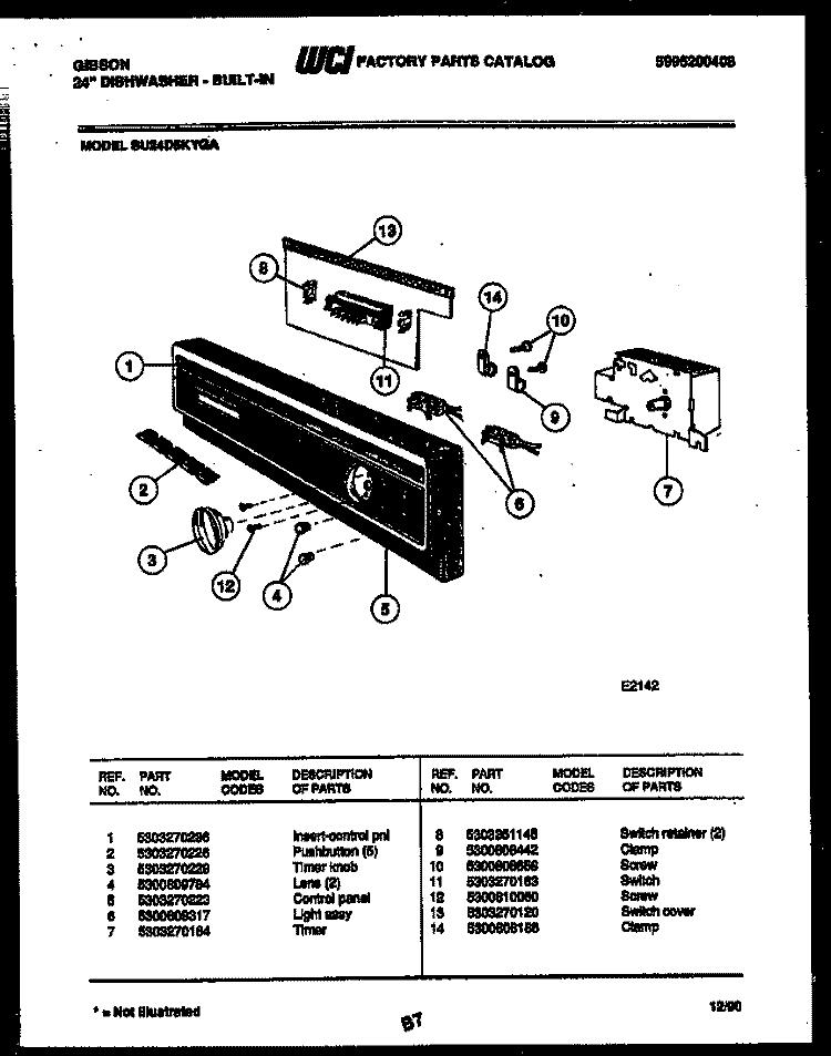 CONTROL PARTS Diagram and Parts List for SU24D5KYGA  Gibson Dishwasher