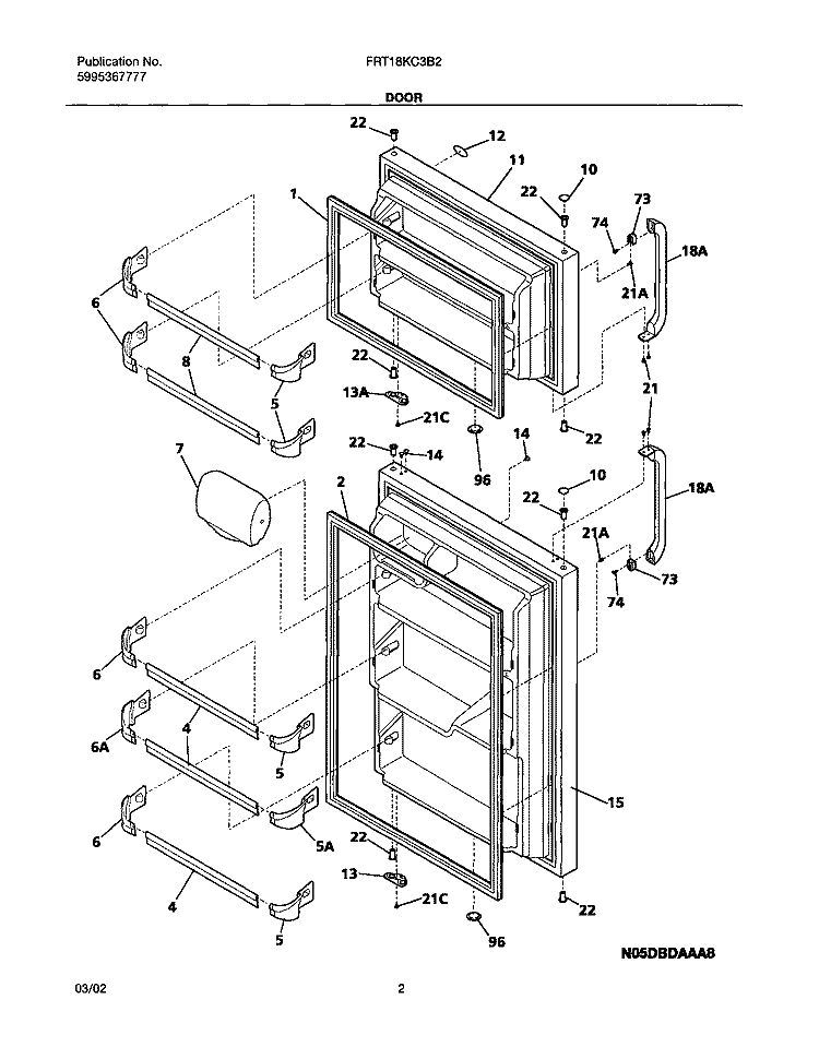 DOOR Diagram and Parts List for FRT18KC3BW2  Frigidaire Refrigerator
