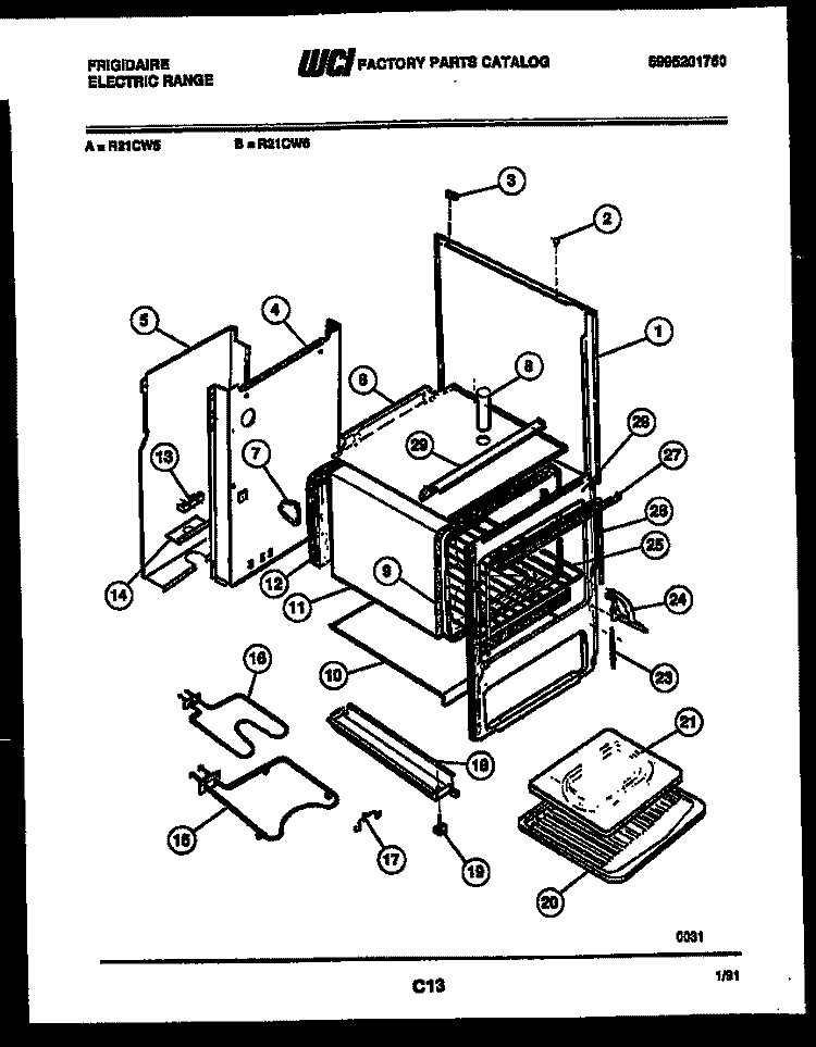 BODY PARTS Diagram and Parts List for R21CL5  Frigidaire Range