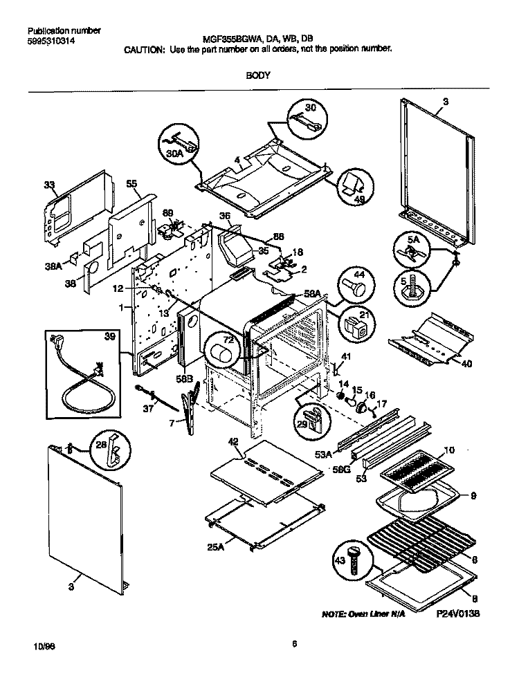 BODY Diagram and Parts List for MGF355BGDB  Frigidaire Range