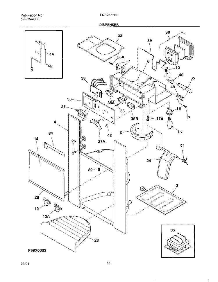 ICE DISPENSER Diagram and Parts List for FRS26ZNHW2  Frigidaire Refrigerator