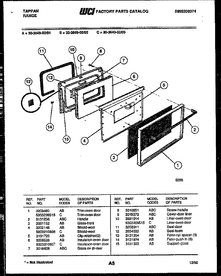 DOOR PARTS Diagram and Parts List for 30-3649-23-01  Tappan Range