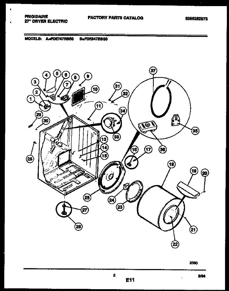 CABINET AND COMPONENT PARTS Diagram and Parts List for FDE847RBS0  Frigidaire Dryer