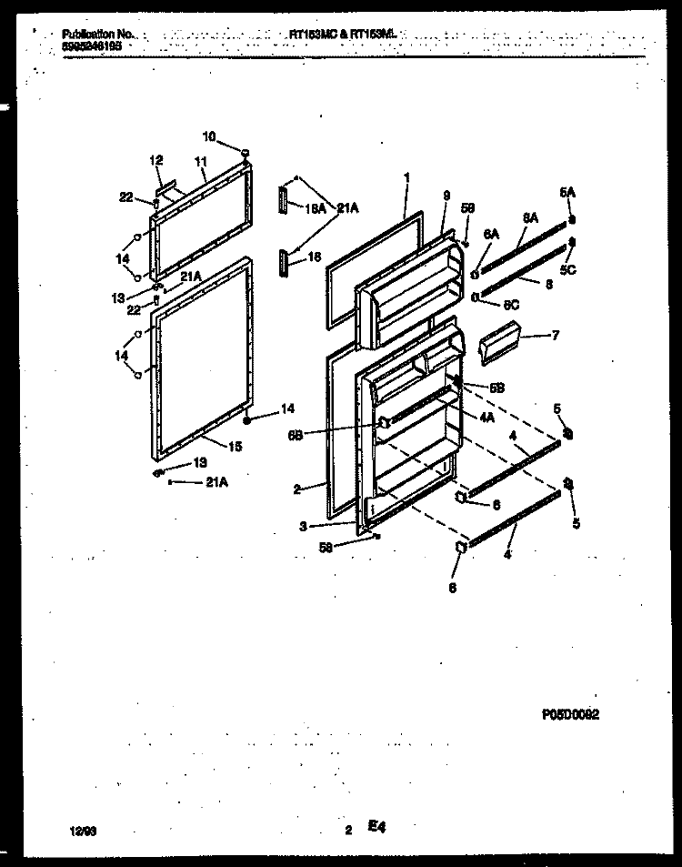 DOOR PARTS Diagram and Parts List for RT153MCW2  Frigidaire Refrigerator