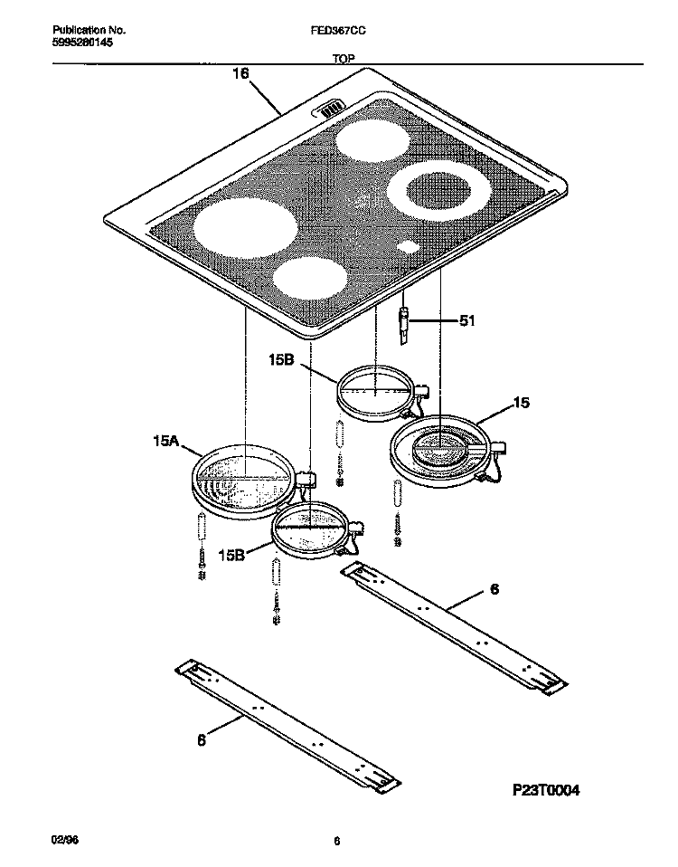 TOP Diagram and Parts List for FED367CCTD  Frigidaire Range
