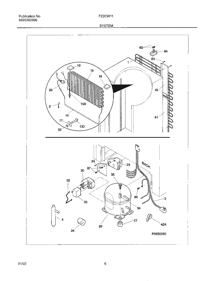 SYSTEM Diagram and Parts List for F22CW11  Frigidaire Freezer