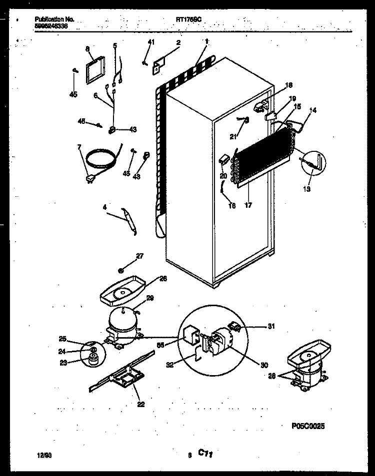 SYSTEM AND AUTOMATIC DEFROST PARTS Diagram and Parts List for RT175SCW1  Frigidaire Refrigerator