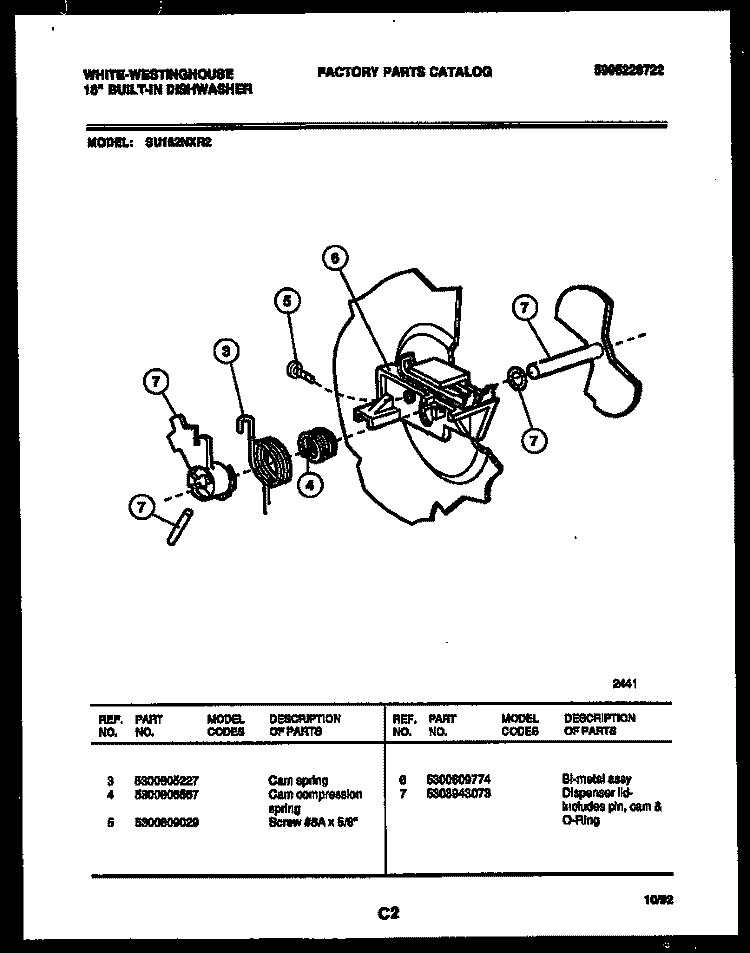 CAM Diagram and Parts List for SU182NXR2  Frigidaire Dishwasher