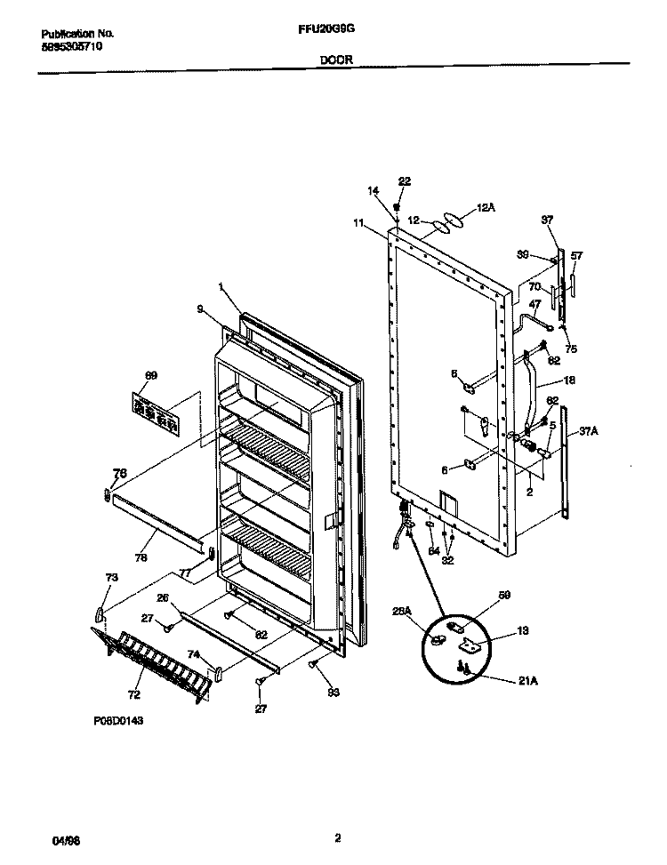 DOOR Diagram and Parts List for FFU20G9GW0  Frigidaire Freezer