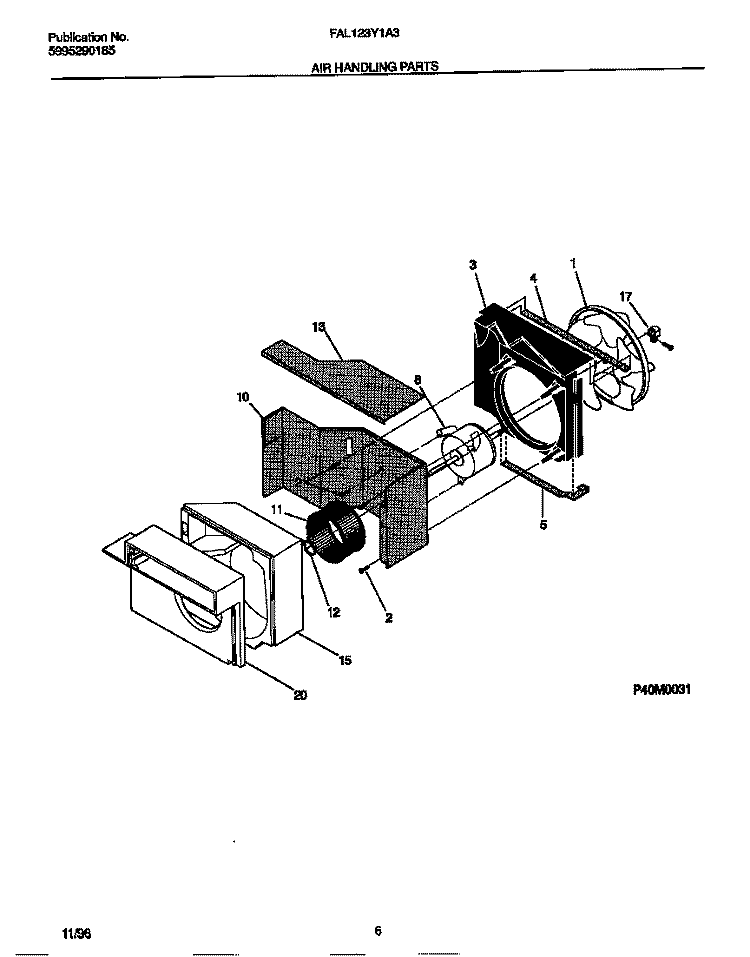 AIR HANDLING PARTS Diagram and Parts List for FAL123Y1A3  Frigidaire Air Conditioner