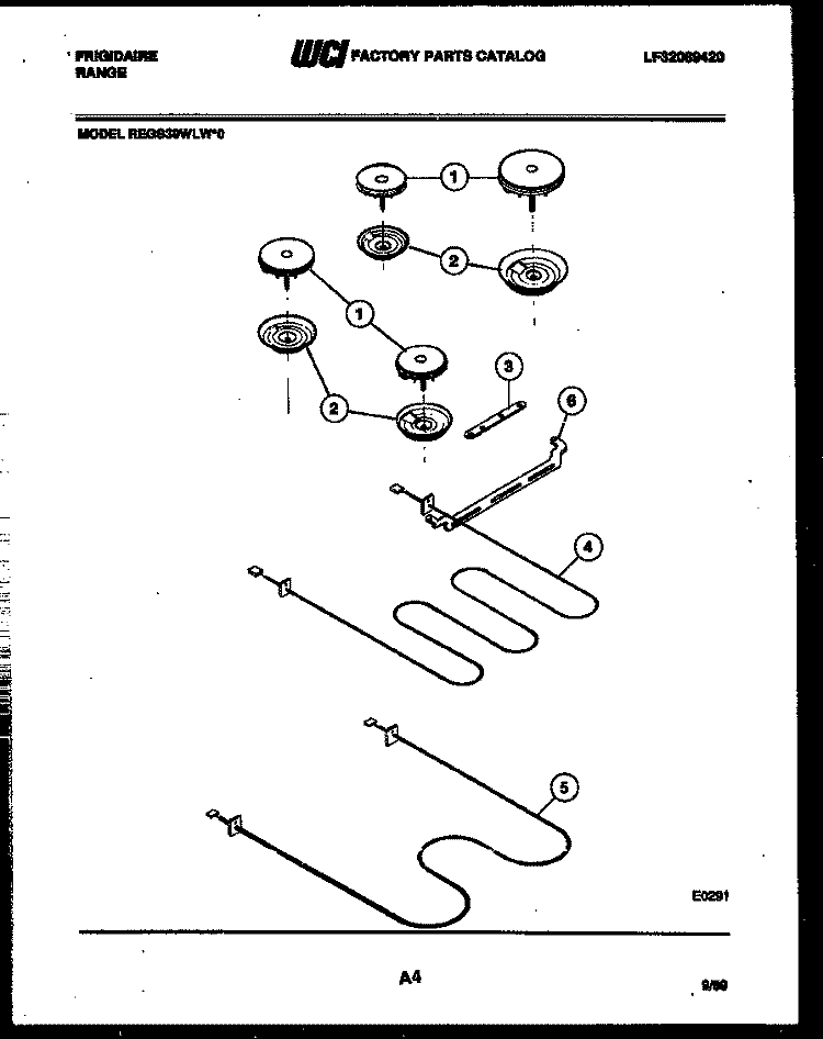 BROILER PARTS Diagram and Parts List for REGS39WLW0  Frigidaire Range