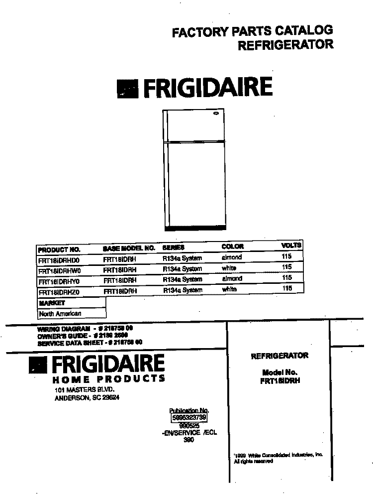 COVER Diagram and Parts List for FRT18IDRHW0  Frigidaire Refrigerator