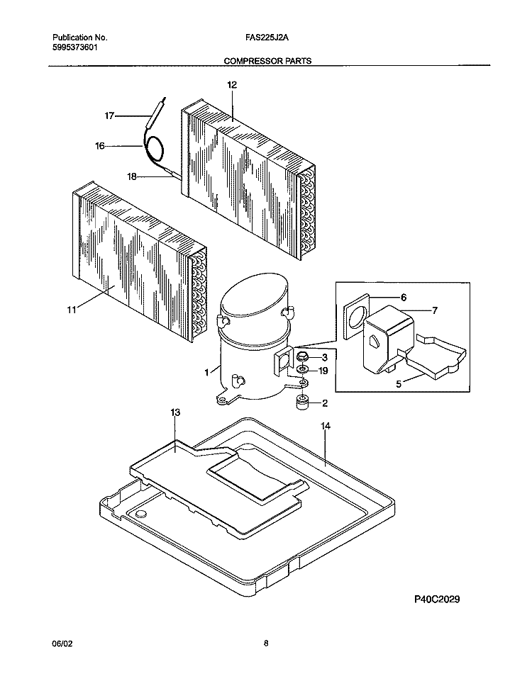 COMPRESSOR PARTS Diagram and Parts List for FAS225J2A4  Frigidaire Air Conditioner