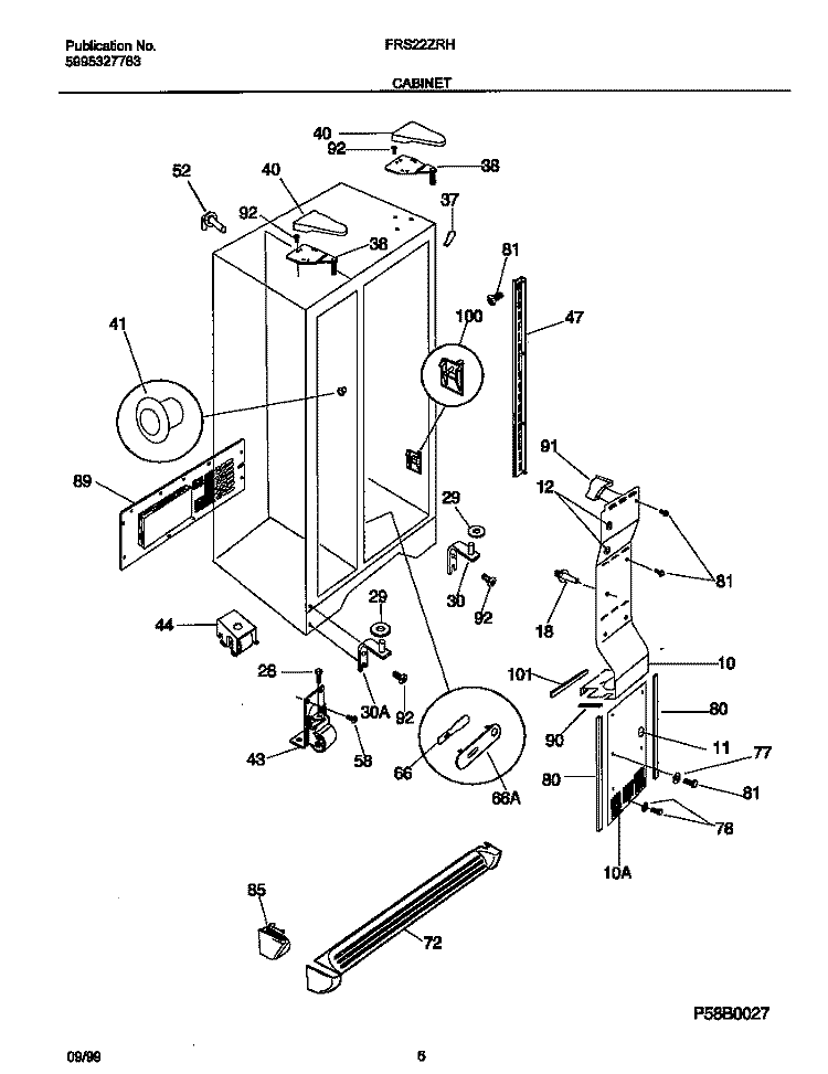 CABINET Diagram and Parts List for FRS22ZRHD2  Frigidaire Refrigerator