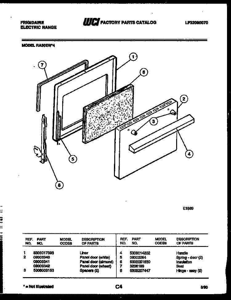 DOOR PARTS Diagram and Parts List for RA30EH4  Frigidaire Range