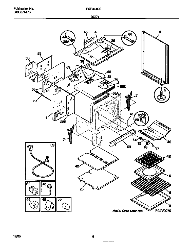 BODY Diagram and Parts List for FGF374CCSB  Frigidaire Range