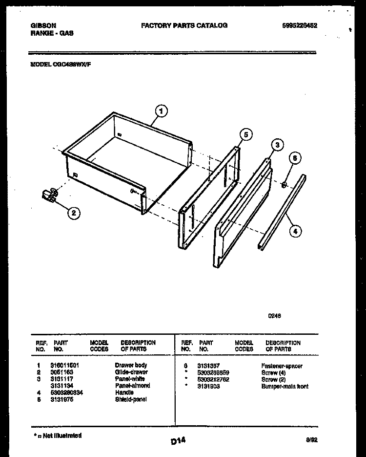 DRAWER PARTS Diagram and Parts List for CGC4S8WXF  Gibson Range
