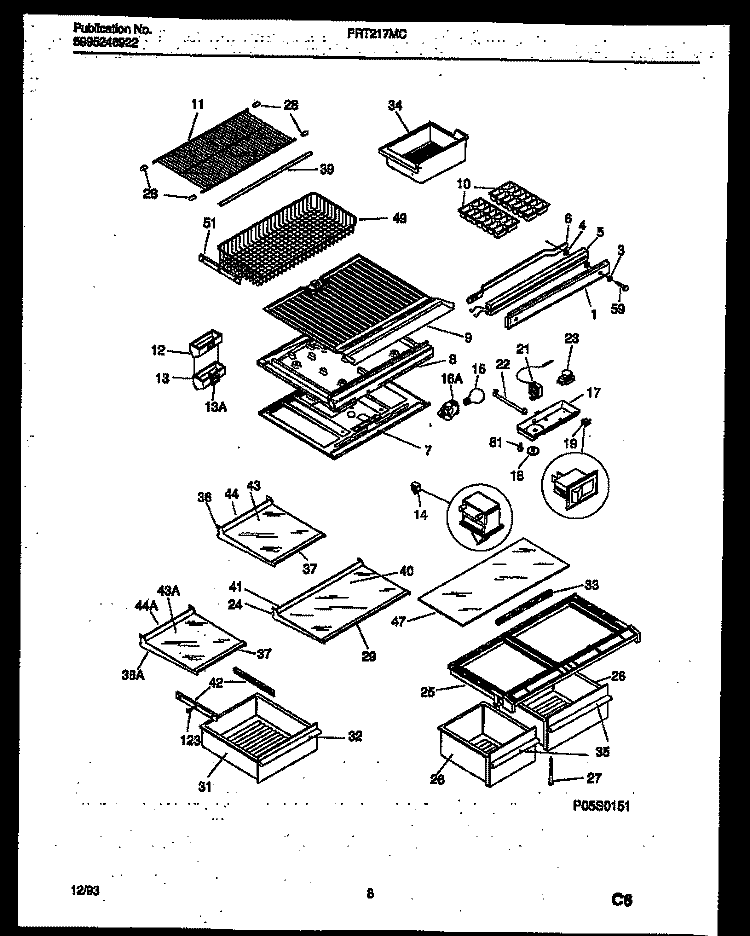 SHELVES AND SUPPORTS Diagram and Parts List for PRT217MCH3  Frigidaire Refrigerator