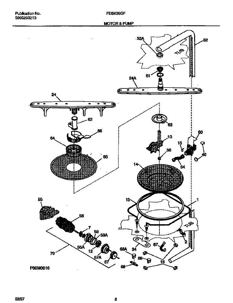 MOTOR & PUMP Diagram and Parts List for FDB636GFS2  Frigidaire Dishwasher