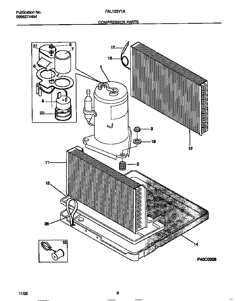 COMPRESSOR PARTS Diagram and Parts List for FAL123Y1A1  Frigidaire Air Conditioner