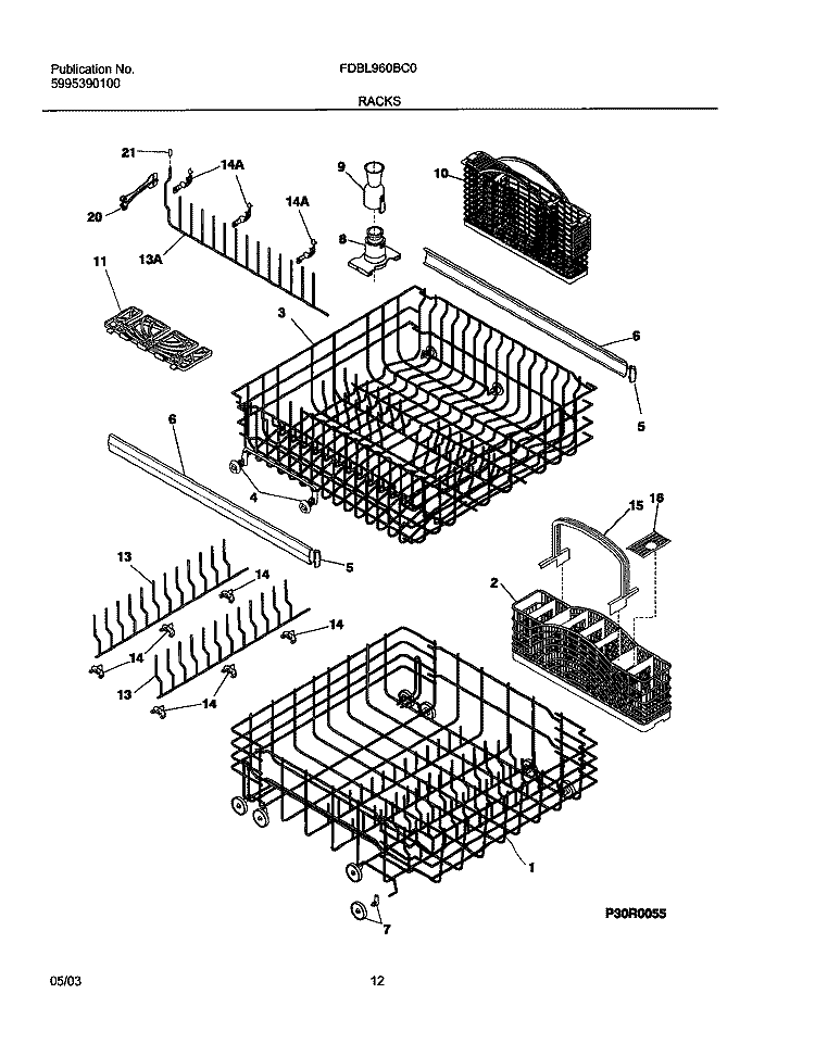 RACKS Diagram and Parts List for FDBL960BC0  Frigidaire Dishwasher