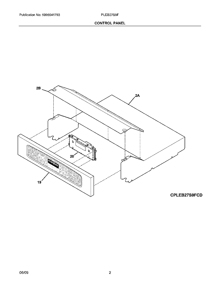 CONTROL PANEL Diagram and Parts List for PLEB27S9FCE  Frigidaire Wall Oven