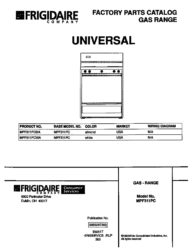 COVER Diagram and Parts List for MPF311PCDA  Tappan Range