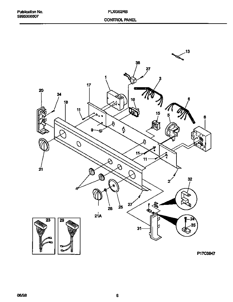 CONTROL PANEL Diagram and Parts List for FLXG52RBS6  Frigidaire Washer Dryer Combo