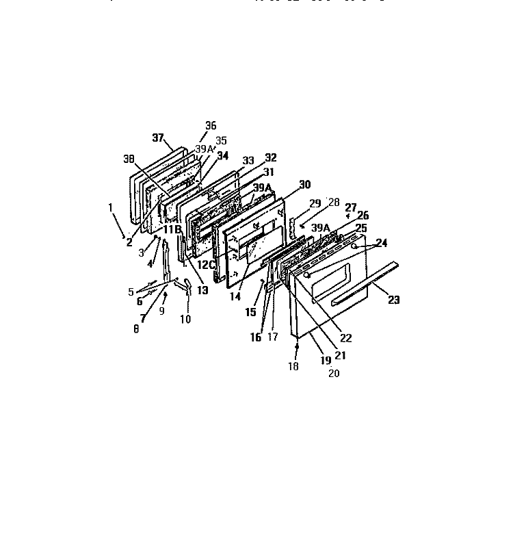 OVEN DOOR PANELS Diagram and Parts List for REG46CW0  Frigidaire Range