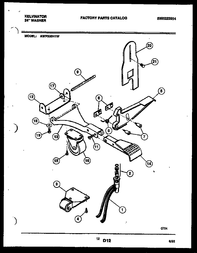 PORTABLE WASHER COMPONENTS Diagram and Parts List for AWP330H1W  Kelvinator Washer