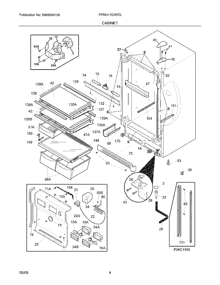 CABINET Diagram and Parts List for FPRH17D7KF0  Frigidaire Refrigerator