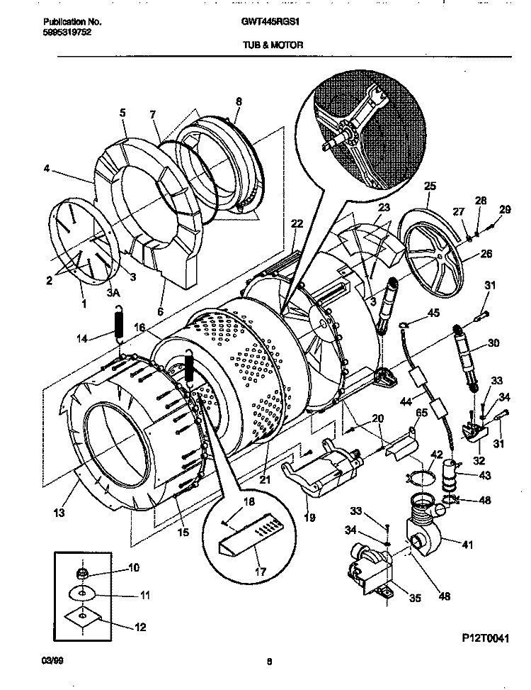 TUB & MOTOR Diagram and Parts List for GWT445RGS1  Gibson Washer