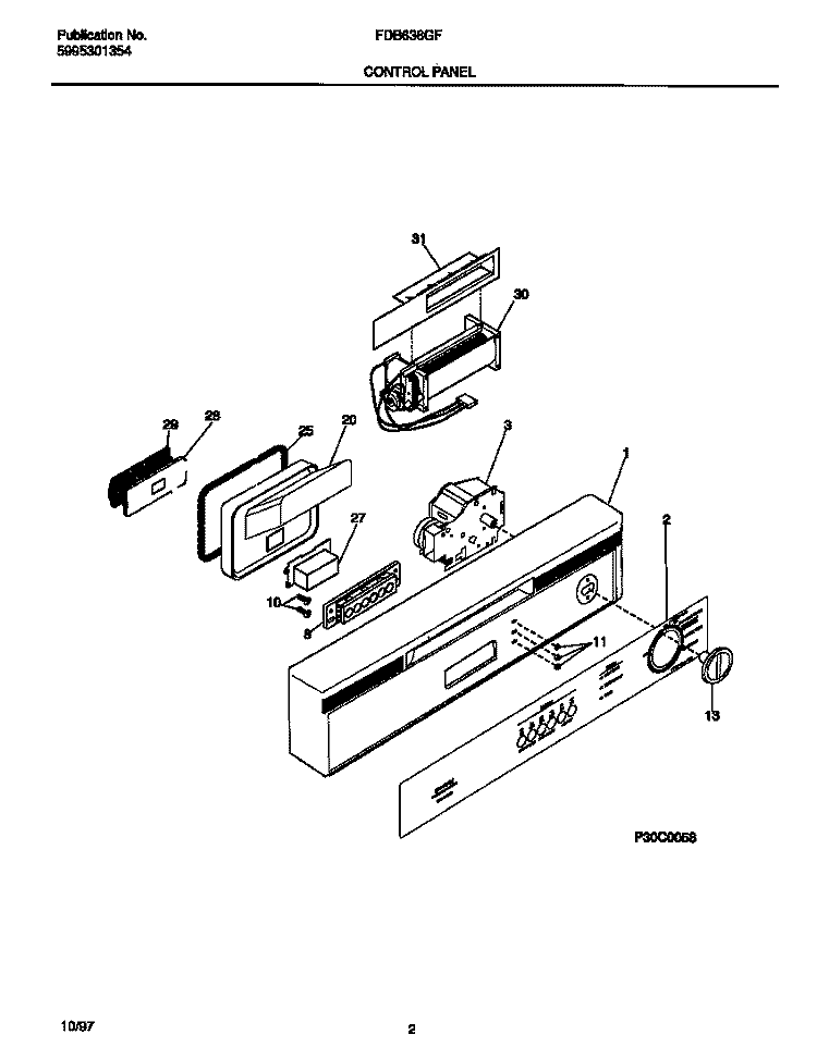 CONTROL PANEL Diagram and Parts List for FDB636GFR4  Frigidaire Dishwasher
