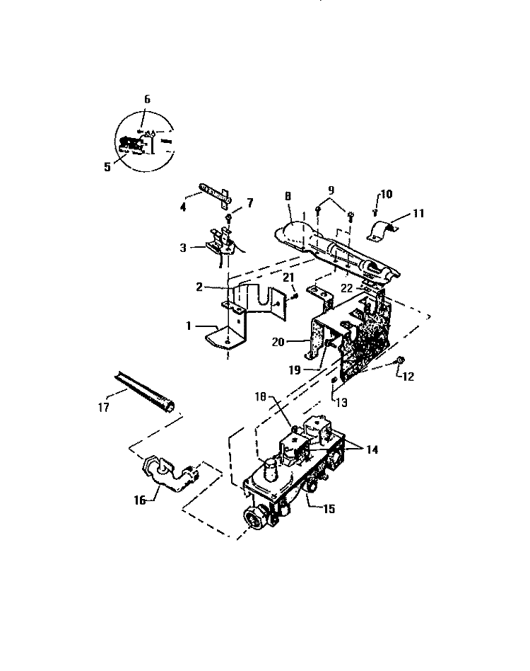 GAS VALVE BURNER ASSY., SENSOR Diagram and Parts List for DG700EXF1  Frigidaire Dryer