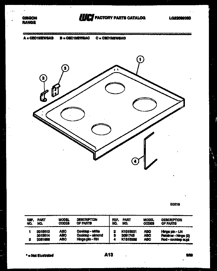 COOKTOP PARTS Diagram and Parts List for CEC1M2WSAC  Gibson Range