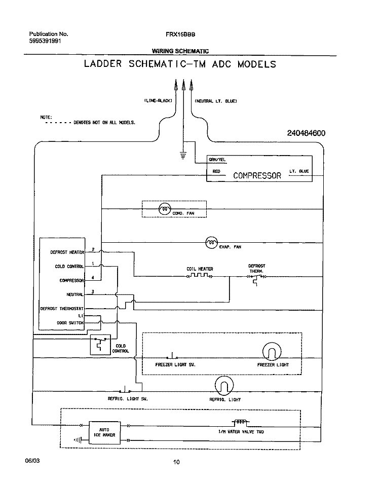 WIRING SCHEMATIC Diagram and Parts List for FRX15BBBZ0  Frigidaire Refrigerator
