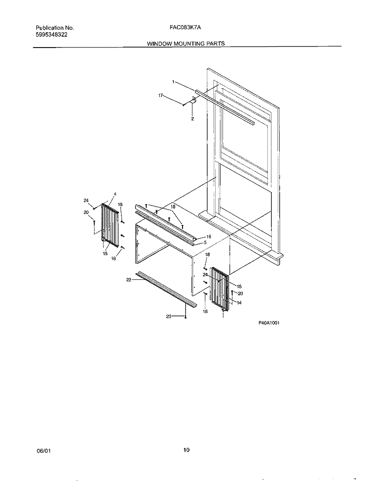 MOUNTING Diagram and Parts List for FAC083K7A1  Frigidaire Air Conditioner