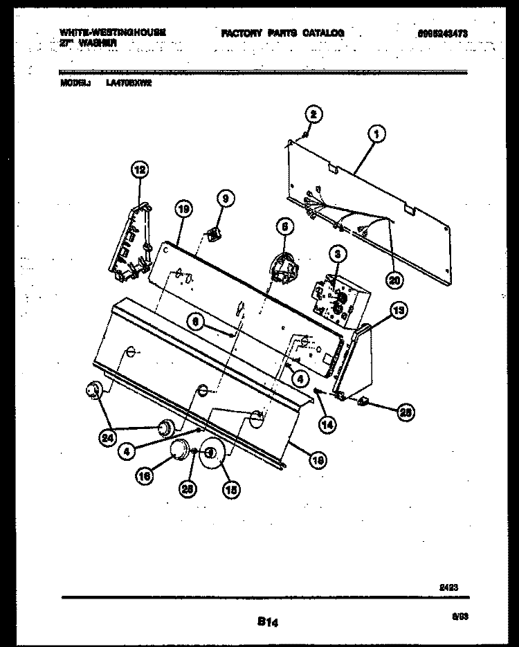 CONSOLE AND CONTROL PARTS Diagram and Parts List for LA470BXW2  Frigidaire Washer