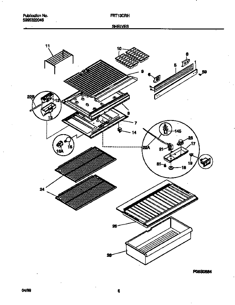 SHELVES Diagram and Parts List for FRT13CRHD0  Frigidaire Refrigerator
