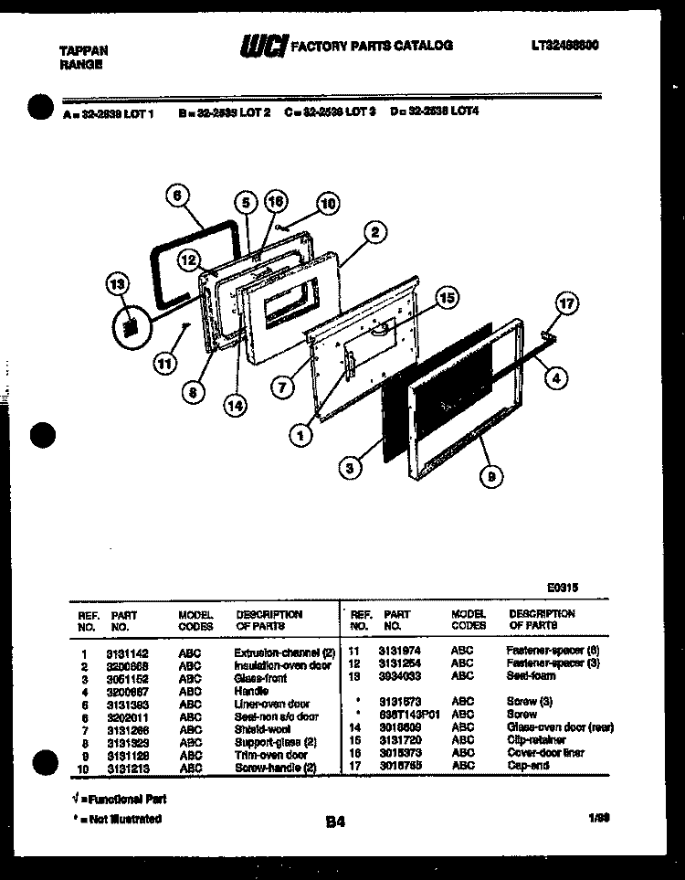 DOOR PARTS Diagram and Parts List for 32-2538-23-03  Tappan Range