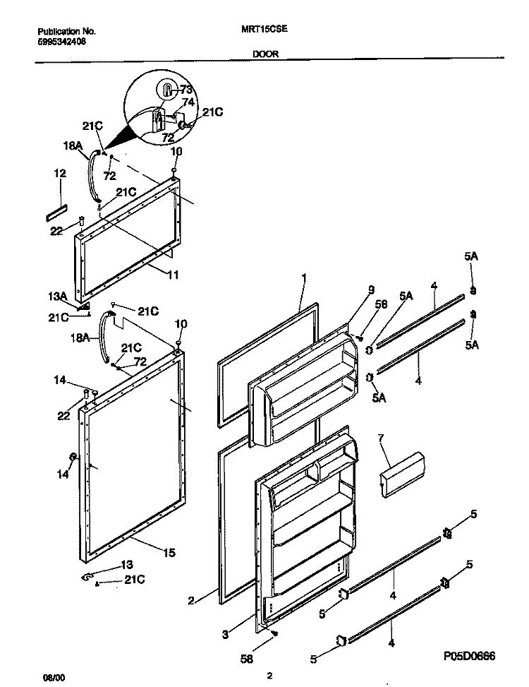 DOOR Diagram and Parts List for MRT15CSEWP  Frigidaire Refrigerator