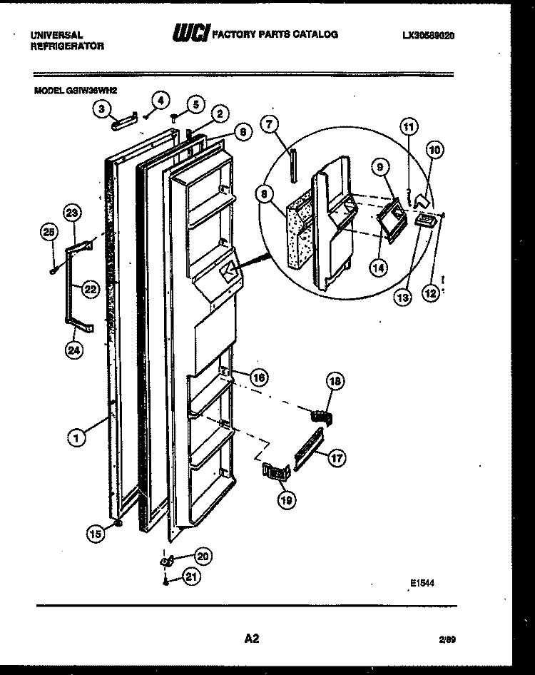 FREEZER DOOR PARTS Diagram and Parts List for GSIW36CH2  Frigidaire Refrigerator