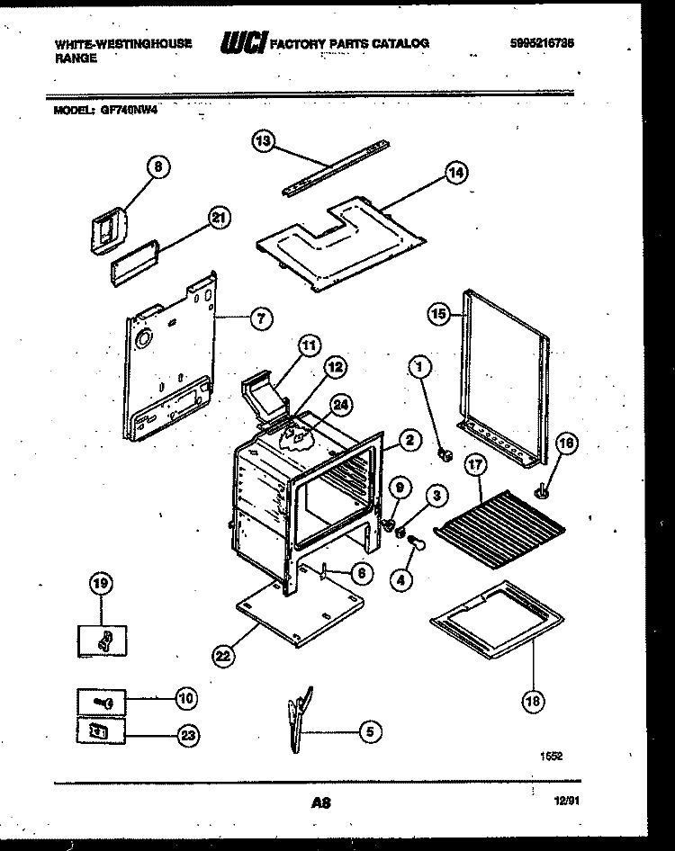 BODY PARTS Diagram and Parts List for GF740ND4  Frigidaire Range