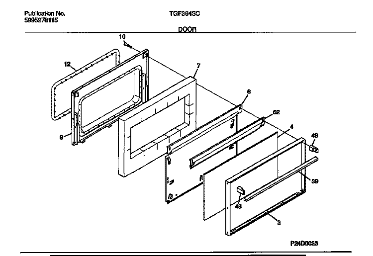 DOOR Diagram and Parts List for TGF364SCDA  Tappan Range