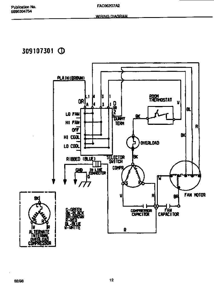 WIRING DIAGRAM Diagram and Parts List for FAC052G7A2  Frigidaire Air Conditioner