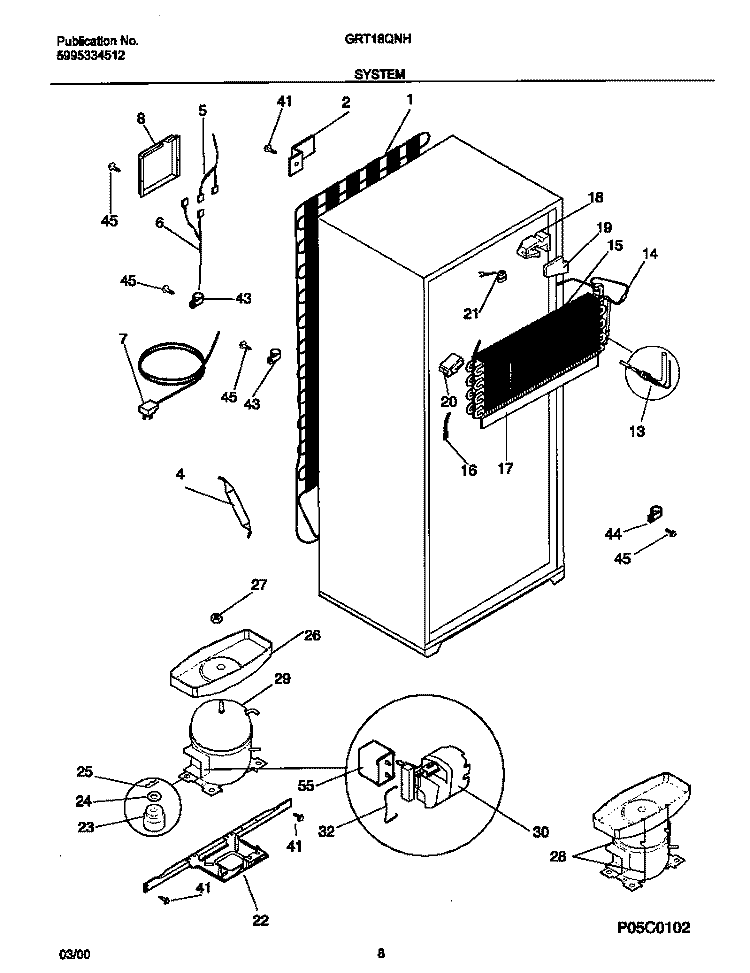 SYSTEM Diagram and Parts List for GRT18QNHD1  Gibson Refrigerator