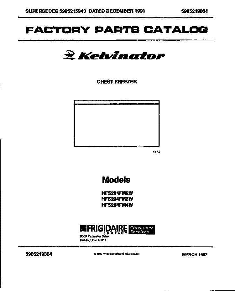 COVER Diagram and Parts List for HFS204FM4W  Kelvinator Freezer