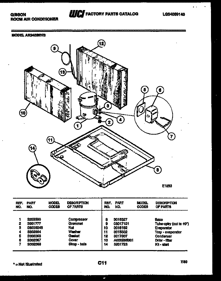 SYSTEM PARTS Diagram and Parts List for AK24E6RVB  Gibson Air Conditioner