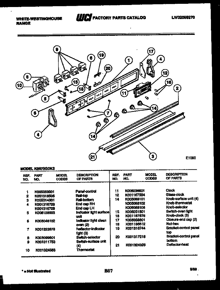 CONTROL PANEL Diagram and Parts List for KS970GDKH2  Frigidaire Range